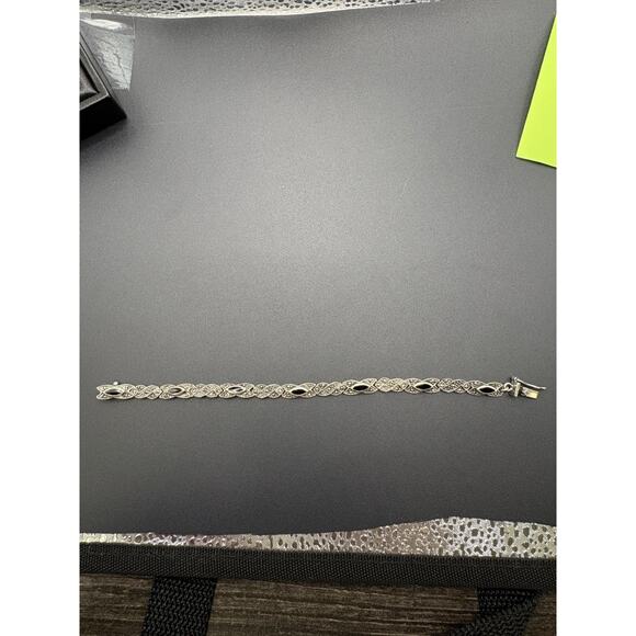 Vintage Sterling Silver Onyx 7" Bracelet Marcasite Bracelet 13 Grams W18 - Picture 6 of 11